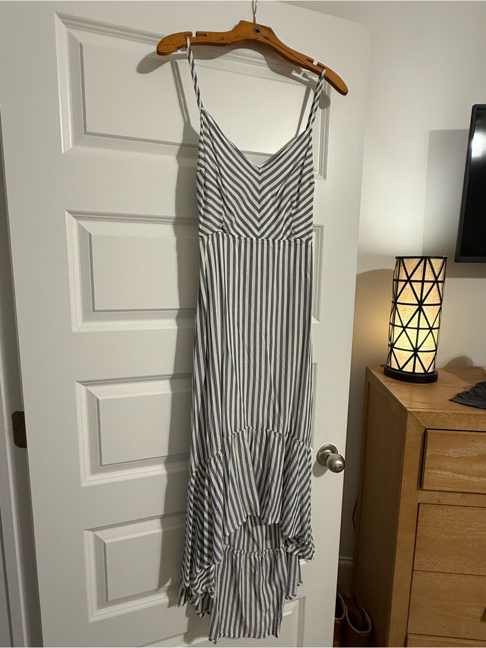 Mustard Seed Blue and White Striped High-Low Maxi Dress